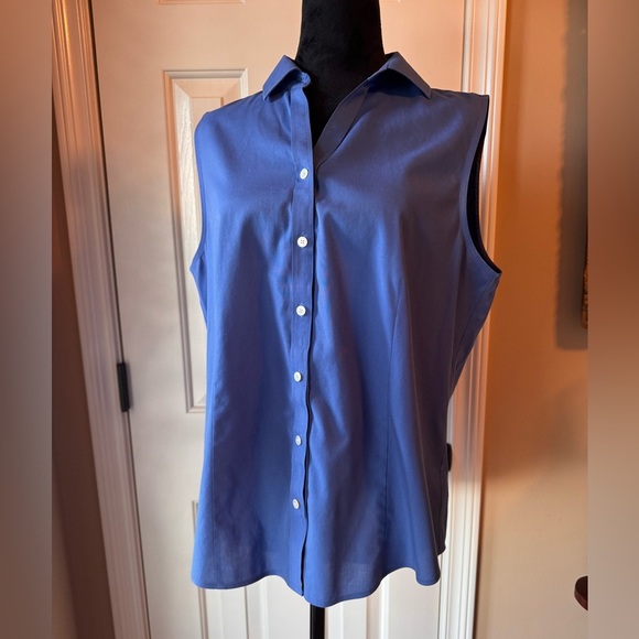 Talbots Royal Blue Sleeveless Button-Down Wrinkle Resistant Shirt - Picture 4 of 7